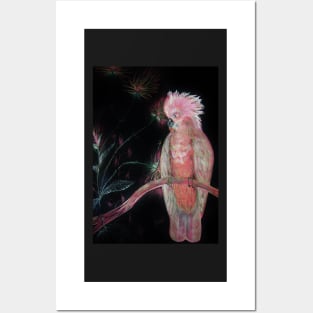 PINK COCKATOO PARROT TROPICAL EXOTIC ABSTRACT PALM POSTER PRINT Posters and Art